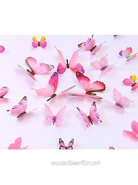 36PCS Butterfly Wall Decals 3D Butterflies Wall Stickers Removable Mural Decor Wall Stickers Decals Wall Decor Home Decor Kids Room Bedroom Decor Living Room Decor- Pink