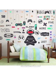 56 Pieces Gamer Wall Decals Gamer Wall Sticker Gaming Controller Joystick Wall Decals Removable Video Games Wall Stickers Game Boy Wall Art for Kids Men Bedroom Playroom Decoration Black White