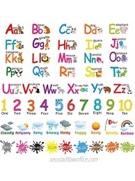 6 Sheets Alphabet Number Color Weather Learning Educational Wall Decals Peel and Stick Alphabet Wall Stickers Educational Classroom Stickers for Kids Playroom Bedroom Decorations