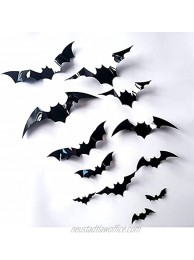 60PCS 12SIZE 3D Bats Sticker Halloween Party Supplies Reusable Decorative Scary Wall Decal for Home Decor DIY Wall Decal Bathroom Indoor