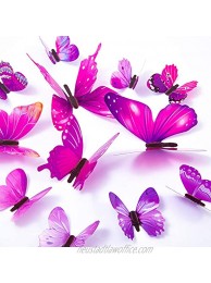 60PCS Butterfly Wall Decals 3D Butterflies Decor Home Decoration Kids Room Bedroom Decor Purple