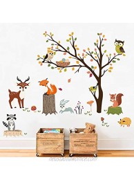decalmile Woodland Wall Decals Animals Tree Owl Fox Deer Wall Stickers Kids Bedroom Baby Nursery Wall Decor