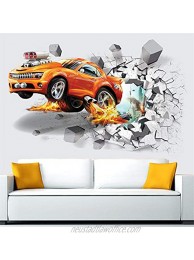 FANGLIAN 3D Cars Wall Stickers Removable Automobile Break Through The Wall Wall Stickers Cars Racing Wall Decals Peel and Stick Automobile Wall Decoration for Kids Teenager Bedroom Living Room