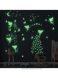 Glow in The Dark Fairy Stickers for Wall Decals Stars and Moon Glowing Ceiling Decor Flower Butterfly Luminous Decoration for Kids Bedroom Wall Decor for Boys and Girls Gift