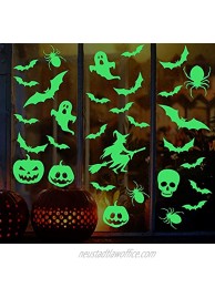 Halloween Decorations Glow in The Dark Halloween Wall Stickers Bats Spider Pumpkins Spooky Witch Ghost Scary Skeleton Decals for Window Home Kids Room Nursery Halloween Party Supplies