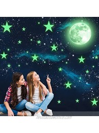 HORIECHALY Glow in The Dark Stars Wall Stickers 221 Adhesive Bright and Realistic Stars and Full Moon for Starry Sky Shining Decoration for Girls and Boys Beautiful Wall Decals 1 Set