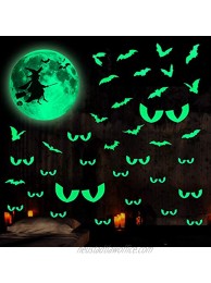 Konsait 54pcs Halloween Glow in The Dark Stickers Luminous Witch Moon Bats Peeping Eyes Wall Stickers Window Ceiling Wall Decals for Nursery Baby Kids Bedroom Halloween Bedroom Party Gift