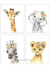 Little Baby Watercolor Animals Floral Crown Safari Prints Set of 4 Unframed Nursery Decor Art 8x10 Option 2