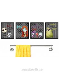 Silly Goose Gifts Even A Nightmare Will Brush Teeth Take A Bath Wash Hands Bathroom Character Wall Art Decor Set of Four