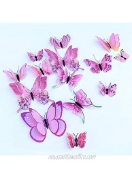 Somotersea 24PCS 3D Butterfly Wall Decals Removable Butterfly Decor for Girls Stickers Kids Bedroom and Room Decoration Art Mural Double Wings Pink