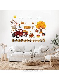 Thanksgiving Wall Stickers Red Car Fall Maple Leaves Decorations Window Decal Pumpkin Turkey Scarecrow Wall Decal for Thanksgiving Fall Autumn Home Party Decorations