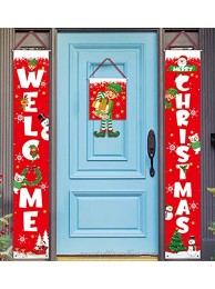 3 Pieces Christmas Decorations Banner Welcome Christmas Porch Sign Elf Decor Xmas Hanging Front Door Indoor Outdoor Holiday Party Supplies