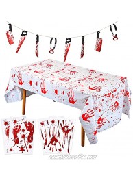 Adeeing Halloween Party Decorations Set Bloody Knife Garland Banner Bloody Tablecover Footprints and Handprints Window Stickers for Haunted House Zombie Vampire Birthday Party Supplies
