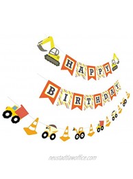 Construction Birthday Banner | Bday Sign Bunting Garland | Truck Excavator Party Decoration for Boy