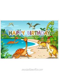 Dinosaur Tanystropheus Happy Birthday Banner Backdrop Wild Dino T-REX Theme Tropical Forest Lake Background Decor for Baby Shower Movie Party Photo Studio Prop Background Decorations Supplies
