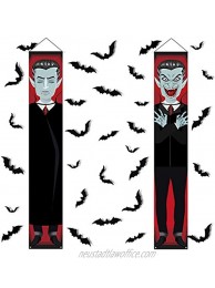 Halloween Decorations Vampire Banners Hanging Front Door Porch Signs +30 PCS 3D Bats Stickers Party Wall Supplies Home Decor