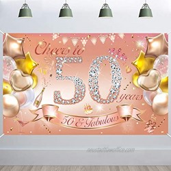 HOWAF Woman 50th Birthday Party Decoration Rose Gold Fabric Banner for 50th Birthday Photo Backdrop Photography Background 50th Birthday Outdoor Garden Table Wall Decoration Supplies