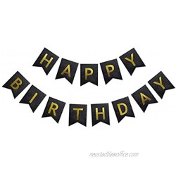 Maplelon Pre-Strung Glitter Birthday Banner Black Bday Party Bunting Sign Hanging Sparkling Gold Letters Banner