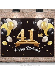PAKBOOM Happy 41st Birthday Banner Backdrop 41 Birthday Party Decorations Supplies for Men Black Gold 4 x 6ft
