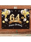 PAKBOOM Happy 64th Birthday Banner Backdrop 64 Birthday Party Decorations Supplies for Men Black Gold 4 x 6ft