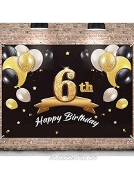PAKBOOM Happy 6th Birthday Banner Backdrop 6 Birthday Party Decorations Supplies for Boys Black Gold 4 x 6ft