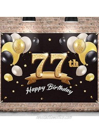 PAKBOOM Happy 77th Birthday Banner Backdrop 77 Birthday Party Decorations Supplies for Men Black Gold 4 x 6ft