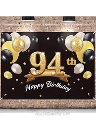 PAKBOOM Happy 94th Birthday Banner Backdrop 94 Birthday Party Decorations Supplies for Men Black Gold 4 x 6ft