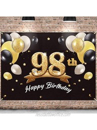 PAKBOOM Happy 98th Birthday Banner Backdrop 98 Birthday Party Decorations Supplies for Men Black Gold 4 x 6ft