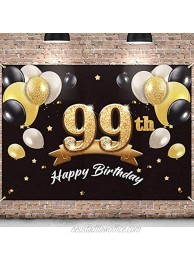 PAKBOOM Happy 99th Birthday Banner Backdrop 99 Birthday Party Decorations Supplies for Men Black Gold 4 x 6ft