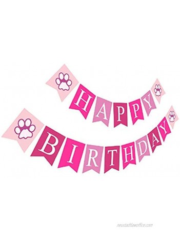 Puppy Happy Birthday Banner | Girl Birthday Sign | Paper Card Stock Bday Party Decoration Pink