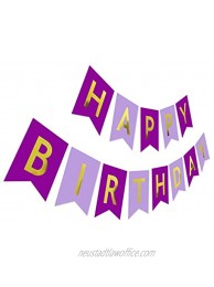 Purple Birthday Banner Violet Happy Birthday Sign Gold Glitter Party Bunting for Girl Woman Her