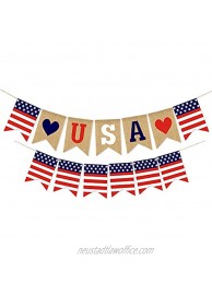 USA Banner and US Flag Bunting 4th of July Banner Decorations American Independence Day Home Decor Red White and Blue Theme Party Supplies