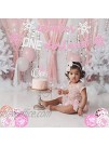 Winter 1st Birthday Party Supplies Silver Pink Winter Onederland Banners and Balloons Snowflake One Cake Topper Little Snowflake Themed Girls First Birthday Baby Shower Party Supplies Decorations