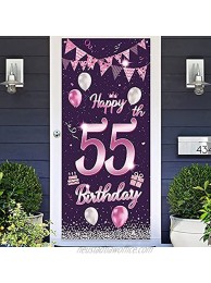 wongmode Happy 55th Birthday Door Banner Backdrop Purple Sign Theme Party Door Cover Decor for 55 Years Old Birthday to You Bunting Garland Decorations Supplies