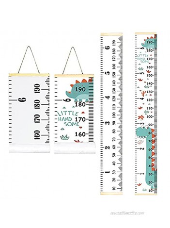 2 Pack Kids Baby Hanging Growth Chart,Hanging Ruler Wall Decor Ruler,Wood Frame Fabric Canvas Removable Height Measurement Ruler for Kids,Toddlers and BabiesDinoaurs and Basic Styles