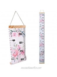 Baby Growth Chart Ruler Kids Roll-up Height Chart Wall Hanging Measurement Chart Wall Decor with Wood Frame for Kids Nursery Room Canvas Removable Height Growth Chart 8'' x 79'' Pink Flower