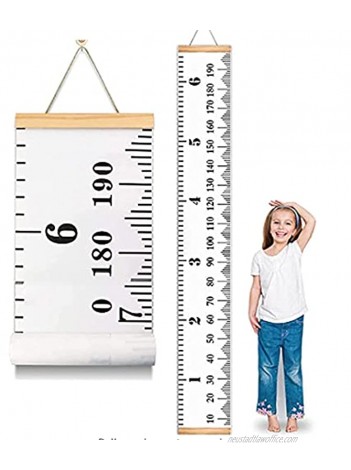 Cuneai Kids Height Chart Children's Height Hanging Measure Chart Wood Frame Canvas Roll Up Height Chart Wall Hanging Ruler for Kids Teenager Growth Record Bedroom Wall Door Decorations