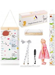 Growth Chart for Kids with Photo Pockets Wood Frame Hanging Rope Measuring Height for Nursery Playroom Bedroom-Ruler and Black Marker Included-Gender Neutral Design Ruler with Accurate Measurements
