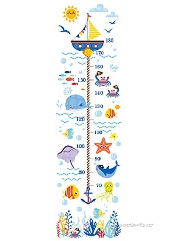 SUPERDANT 3 Sheets Set Kids Height Growth Chart Wall Sticker Undersea Fish Whale Removable Vinyl Kids Measuring Ruler Height Decals for Children Bedroom Nursery Livingroom About 35.43x11.4 inch