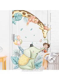 Tropical Plants Animal Elephant Giraffe Wall Stickers Removable Cartoon Animal Cute Boy Wallpaper Decals Decor DIY Art Mural for Kids Bedroom Playroom Girls Baby Nursery Rooms