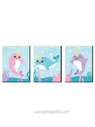 Big Dot of Happiness Narwhal Girl Under the Sea Nursery Wall Art and Kids Room Decorations Gift Ideas 7.5 x 10 inches Set of 3 Prints