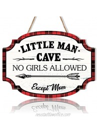 Little Man Cave Wooden Hanging Wall Sign,Red & Black Buffalo Plaid Woodland Door Sign Decor Wood Plaque,Boy Nursery Decor for Toddlers Kids Baby Bedroom 8”X11”