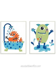 Stupell Home Décor Monsters Bathroom Buddies 2pc Wall Plaque Art Set 10 x 0.5 x 15 Proudly Made in USA