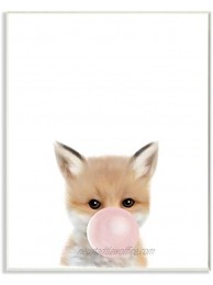 Stupell Industries Baby Red Fox with Pink Bubble Gum Woodland Animal Design by Leah Straatsma Wall Plaque 10 x 15 White