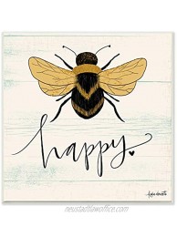 Stupell Industries Bee Happy Yellow Green Family Word Wall Plaque 12 x 12 Design by Artist Katie Doucette