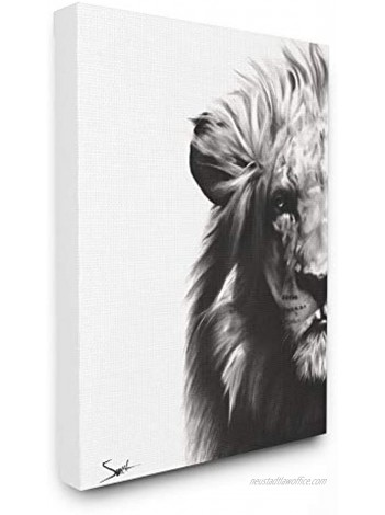 Stupell Industries Black and White Graphite Drawing Textural Lion with Shadows Canvas Wall Art 16 x 20 Multi-Color