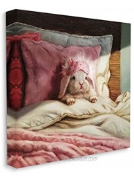 Stupell Industries Bunny Rabbit Resting in Bed Off-White Pink Designed by Lucia Heffernan Canvas Wall Art 17 x 17