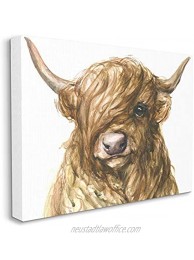 Stupell Industries Curly Hair Highland Cow Baby Cattle Portrait Design by George Dyachenko Canvas Wall Art 16 x 20 White