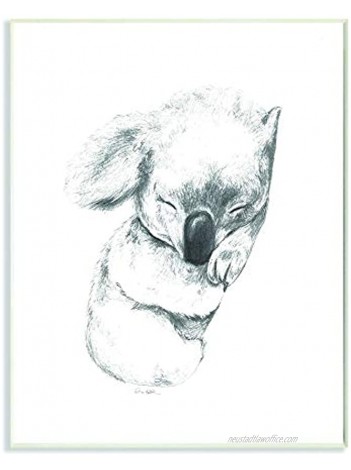 Stupell Industries Cute Koala Baby Animal Neutral Grey Drawing Design by Artist Daphne Polselli Wall Art 10 x 15 Wood Plaque