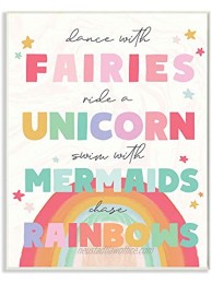 Stupell Industries Fairies Unicorns Mermaids and Rainbows Whimsical Design by Daphne Polselli Wall Plaque 10 x 15 Beige